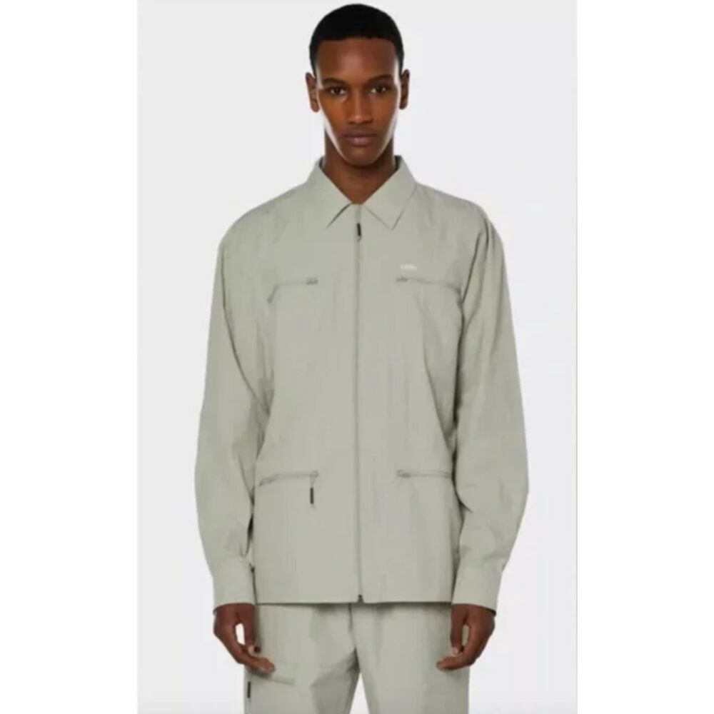 NWT RAINS Unisex Lightweight Woven Cement Jacket Zip Snap Pockets Minimalist XL